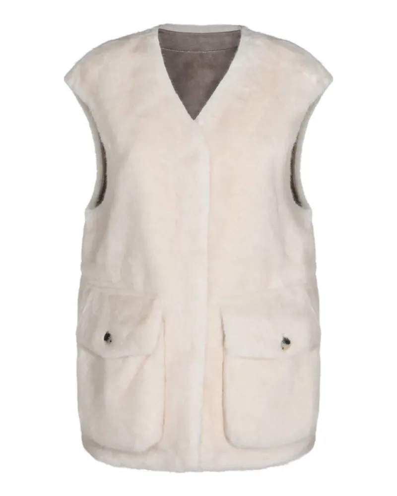 Urbancode faux-fur V-neck coat - Nude Nude