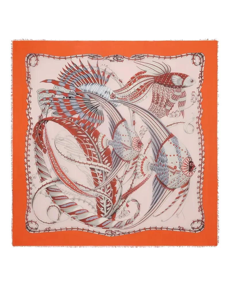 Ferragamo SUMMER2 fish-printed silk scarf - Nude Nude