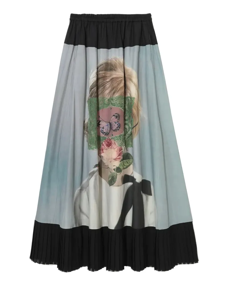 Undercover Faltenrock mit grafischem Print - Schwarz Schwarz