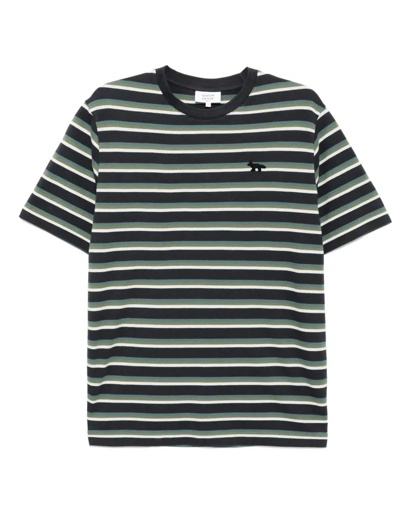 Kitsuné Gestreiftes T-Shirt mit Profile Fox-Patch - Blau Blau