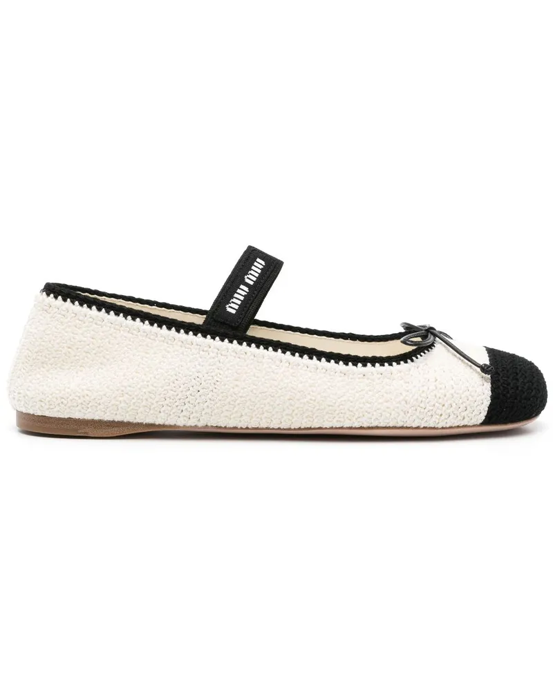 Miu Miu Gestrickte Ballerinas mit Schleife - Weiß Weiß
