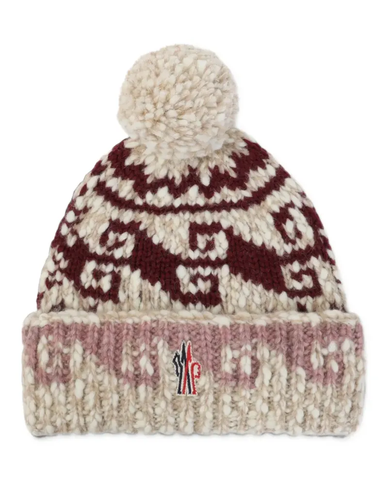 Moncler pom-pom intarsia-knit beanie hat - Nude Nude