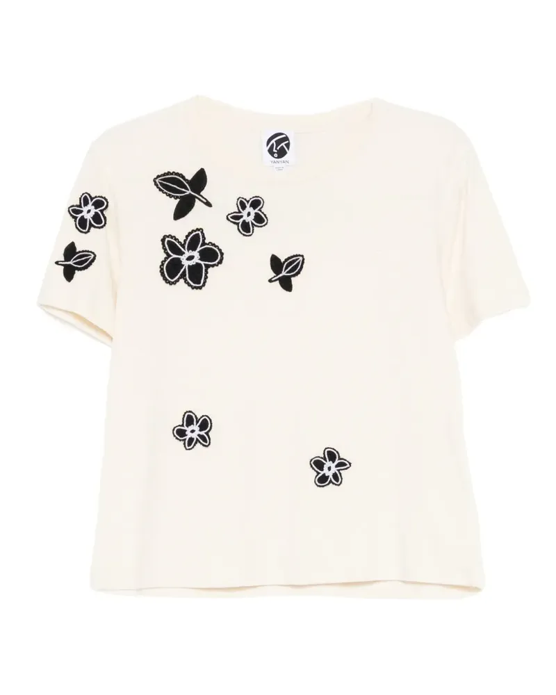 YANYAN KNITS T-Shirt mit Blumenapplikation - Nude Nude