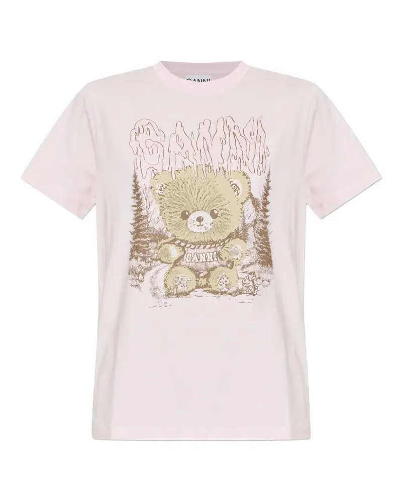 Ganni T-Shirt mit grafischem Print - Rosa Rosa