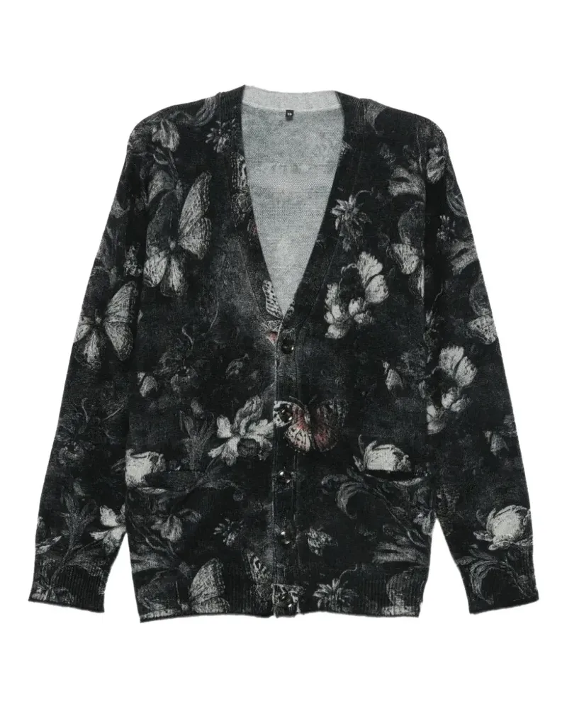 R13 floral-print butterfly-pattern cardigan - Schwarz Schwarz