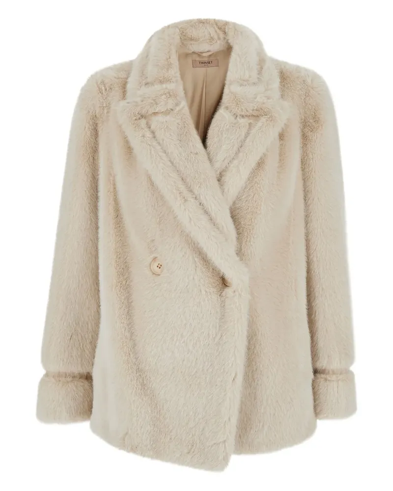 Twin-Set double-breasted faux-fur coat - Nude Nude