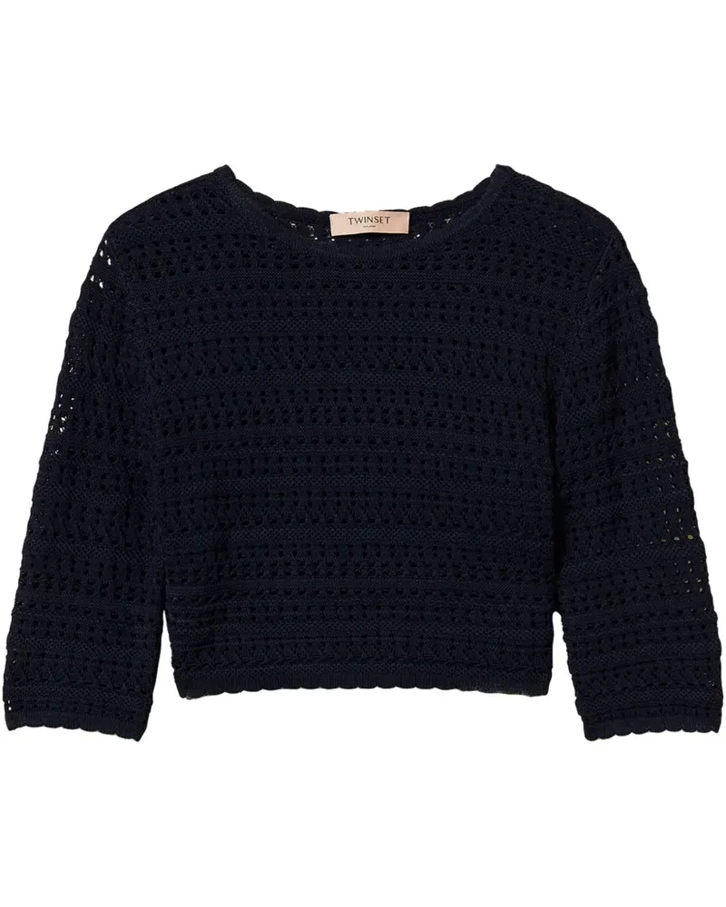 Twin-Set Cropped-Pullover in Lochstrick - Blau Blau