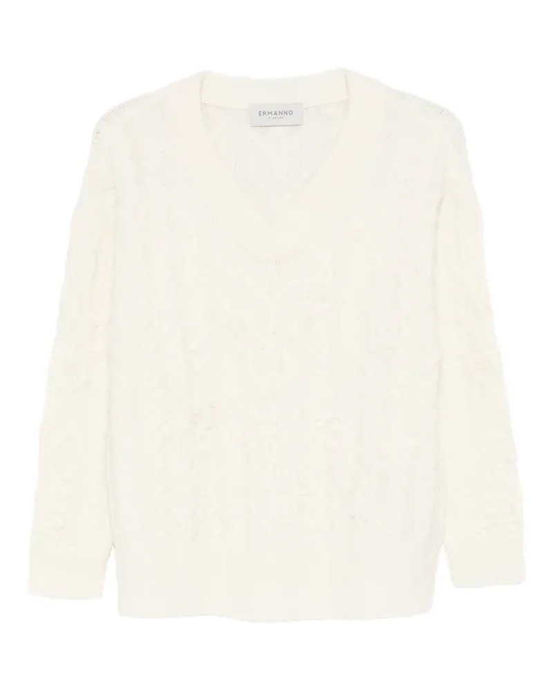 Ermanno Scervino V-Ausschnitt-Pullover mit Blumenmuster - Weiß Weiß