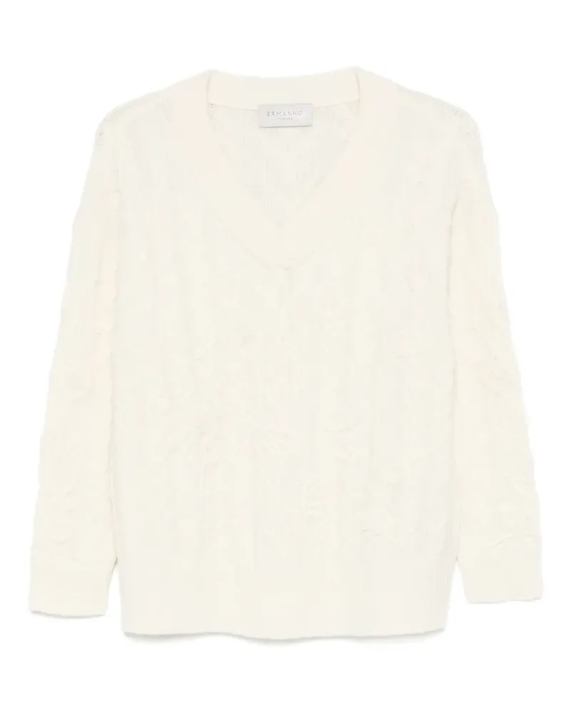 Ermanno Scervino V-Ausschnitt-Pullover mit Blumenmuster - Weiß Weiß