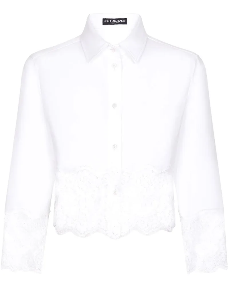 Dolce & Gabbana Cropped-Hemd mit Spitzeneinsatz - Weiß Weiß