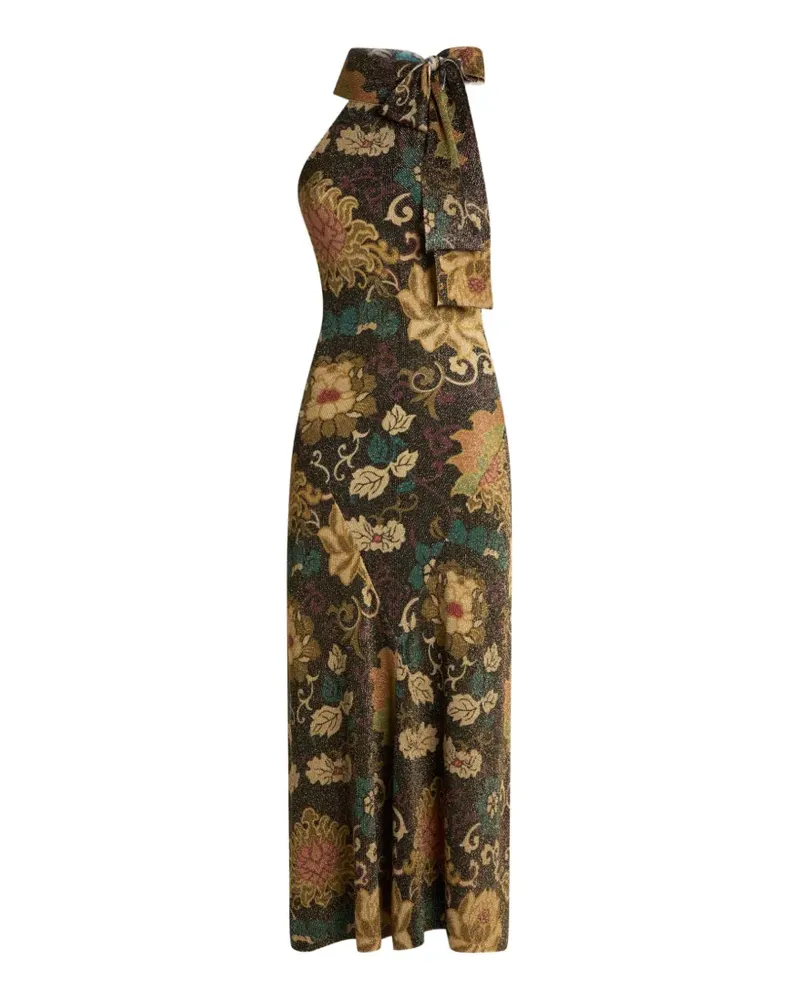 Etro Geripptes Strickkleid im Metallic-Look mit Blumenmotiv - Schwarz Schwarz