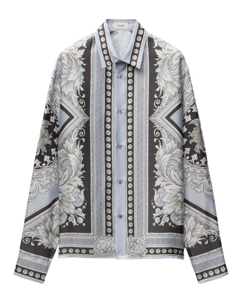 Versace Seidentwill-Hemd mit Print - Blau Blau
