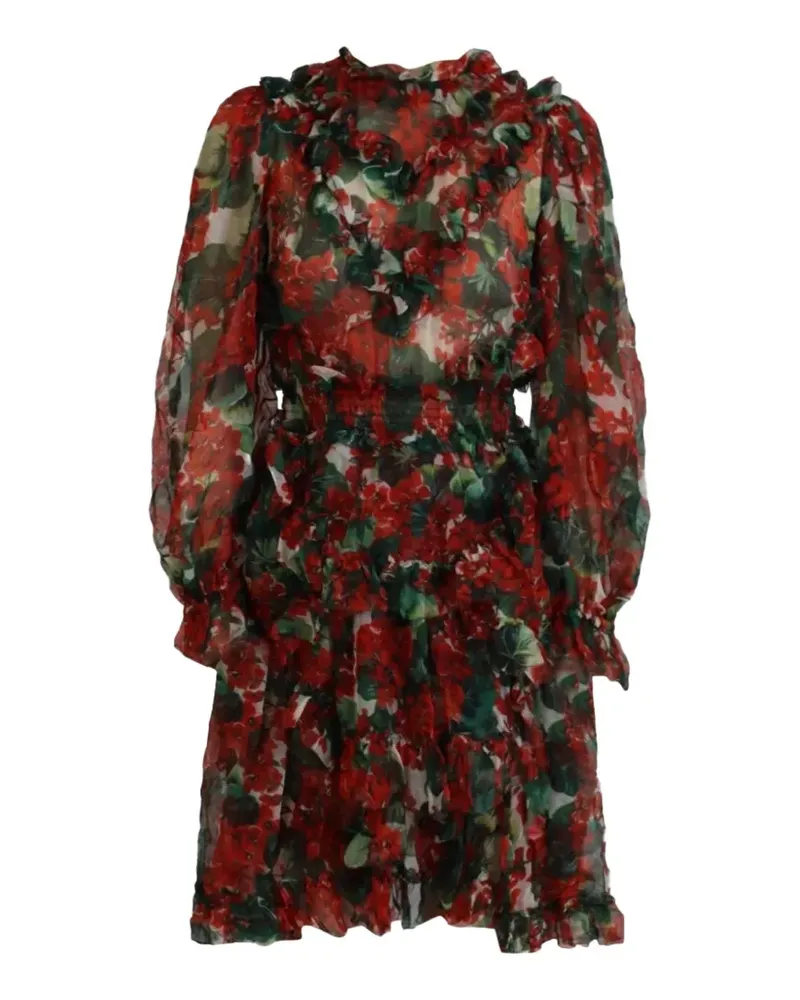 Dolce & Gabbana Gerüschtes Minikleid mit Blumenprint - Rot Rot