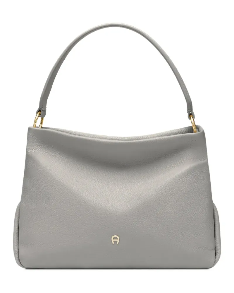 Aigner Sfera Tote Bag aus gekörntem Leder mit Logo-Schild - Grau Grau