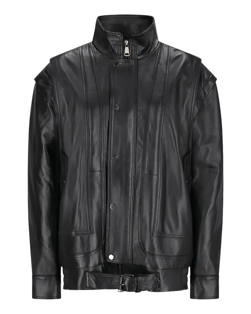 Alessandra Rich removable-sleeve leather bomber jacket - Schwarz Schwarz