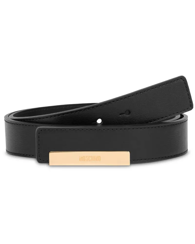 Moschino Ledergürtel mit Logo-Schild - Schwarz Schwarz