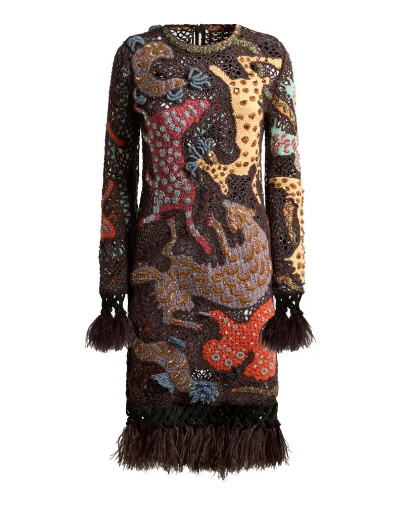Etro Besticktes Minikleid mit Federbesatz - Braun Braun