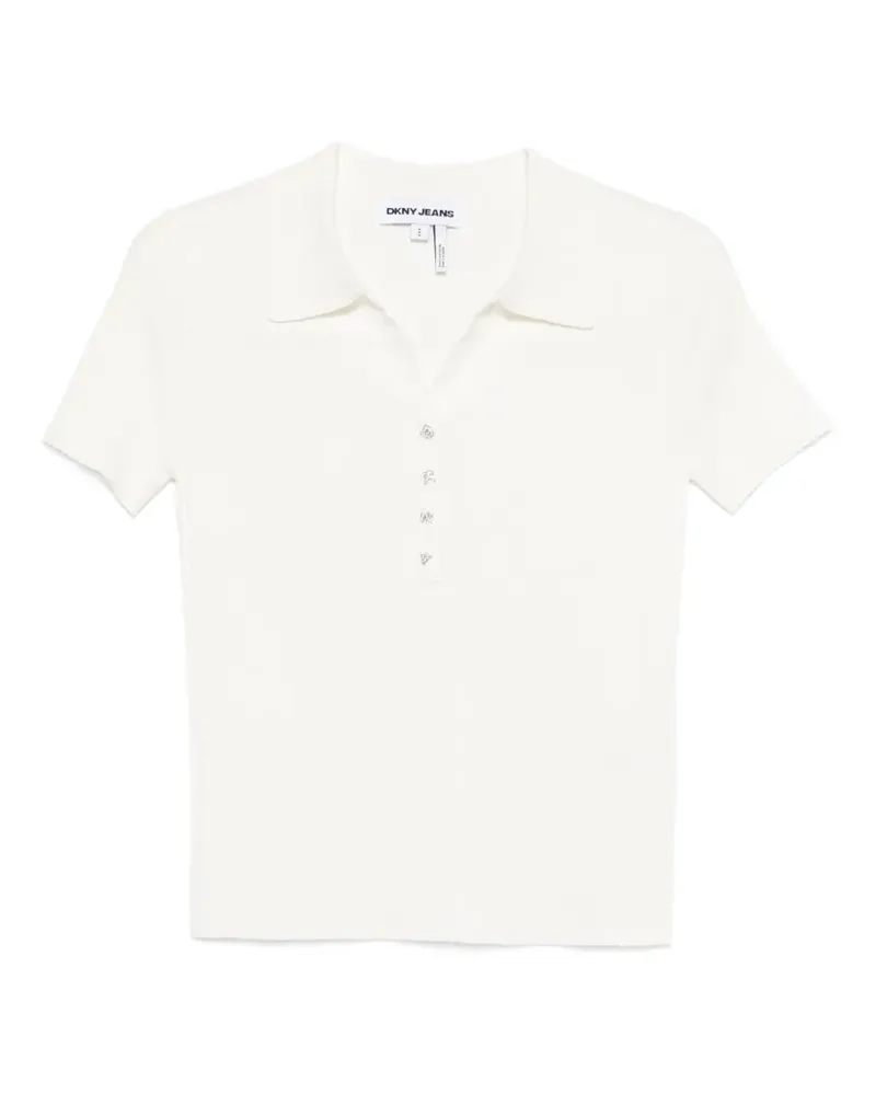 DKNY Geripptes T-Shirt mit Knopfleiste - Weiß Weiß