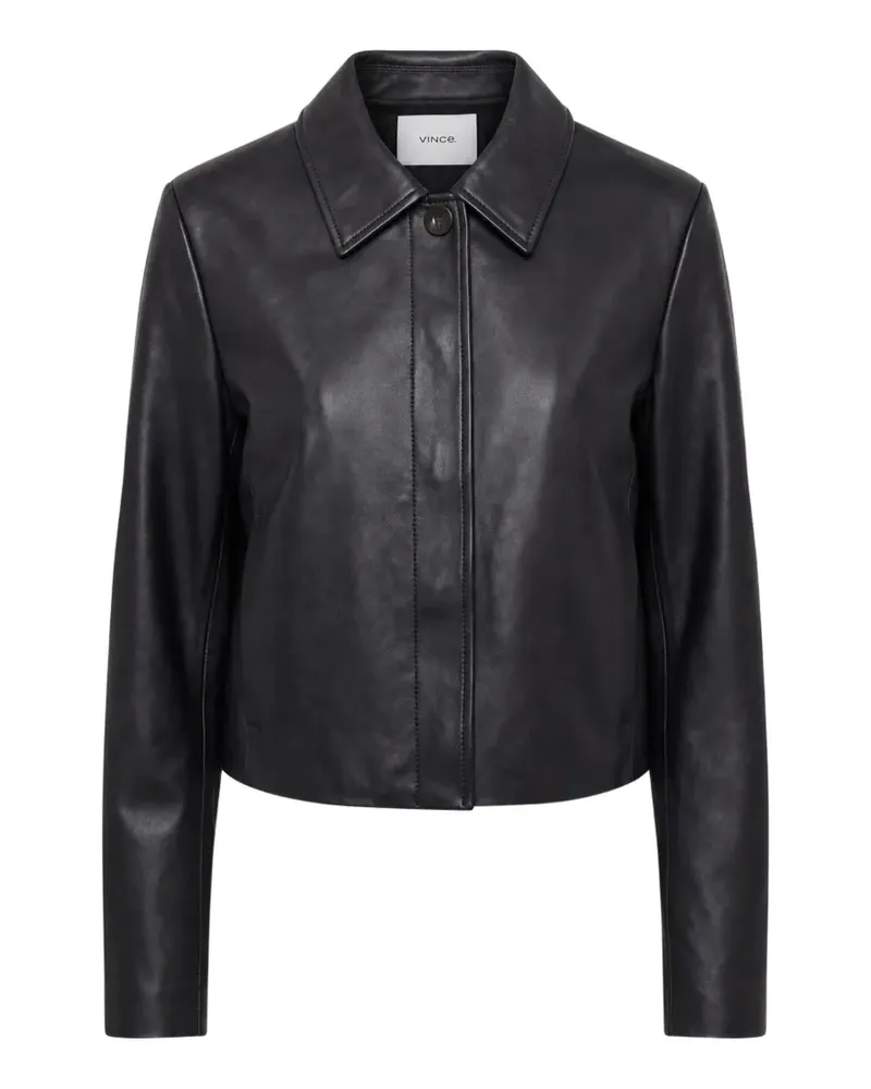 Vince leather collared cropped jacket - Schwarz Schwarz