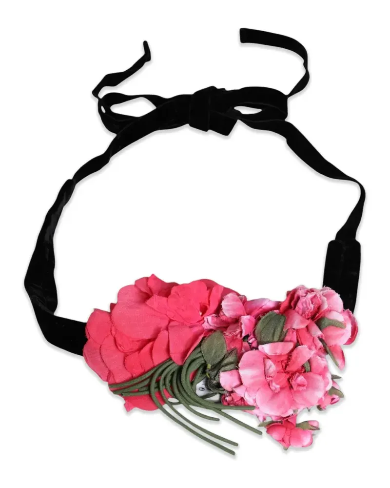 Dolce & Gabbana Gürtel aus Samt mit Blumenapplikation - Schwarz Schwarz