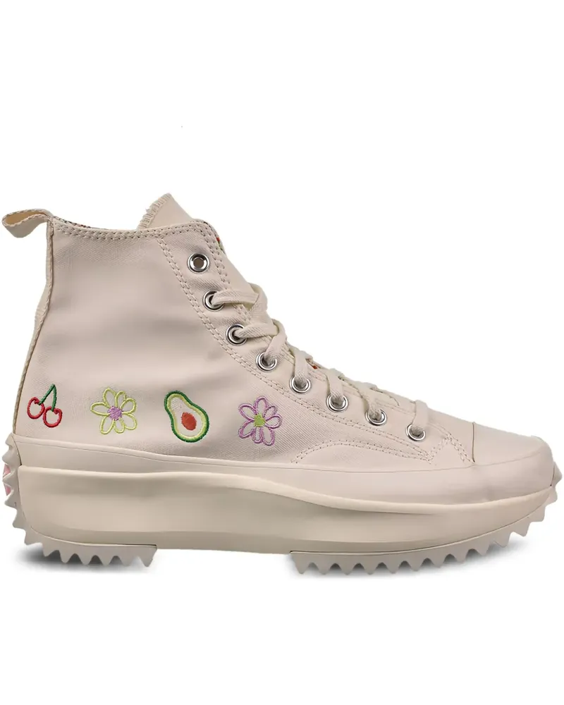 Converse Run Star Hike Platform Hi "Embroidered Fruits & Florals - Beige" Sneakers - Nude Nude
