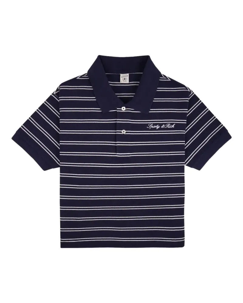SPORTY & RICH Gestreiftes Poloshirt mit Logo-Stickerei - Blau Blau