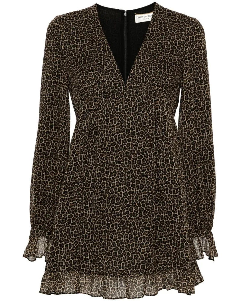 Saint Laurent Minikleid mit Leoparden-Print - Braun Braun