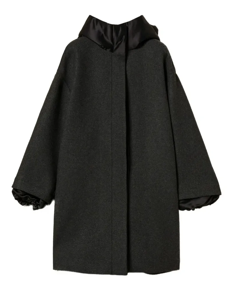 Twin-Set Einreihiger Kapuzenmantel - Schwarz Schwarz