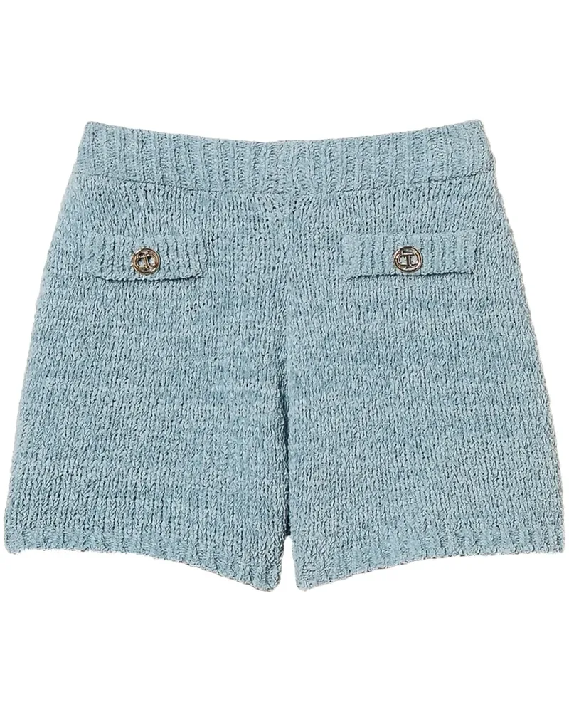 Twin-Set Oval T Shorts mit Knopfdetail - Blau Blau