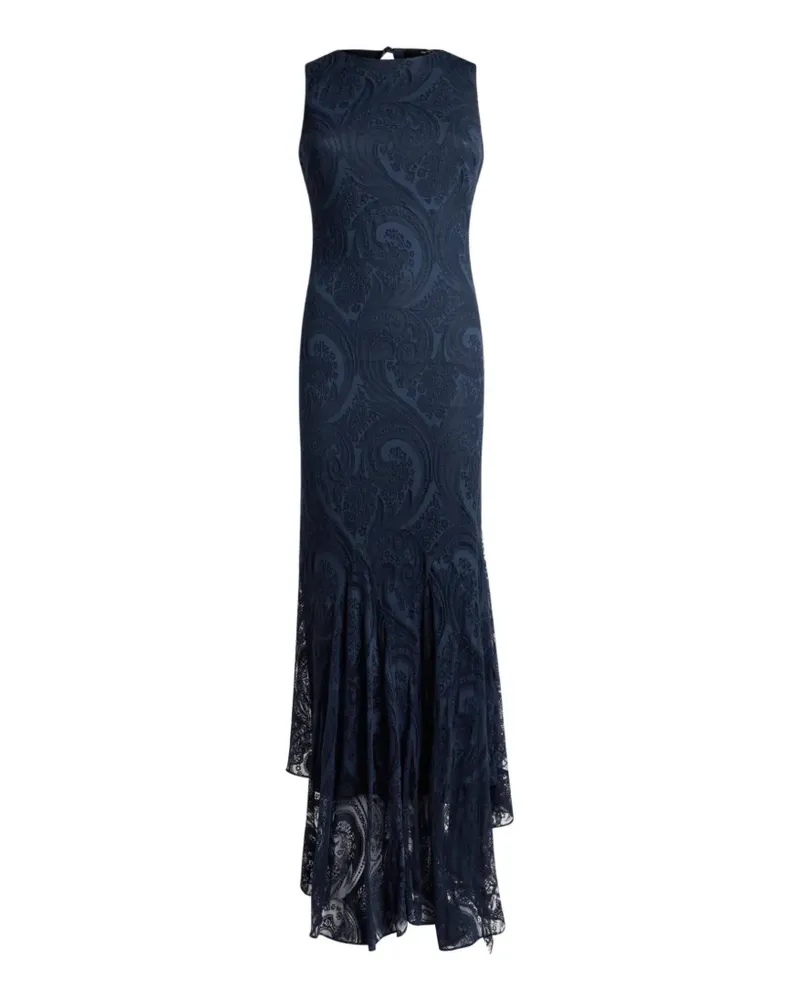 Etro long dress in cotton-blend burnout jersey with Paisley motif - Blau Blau
