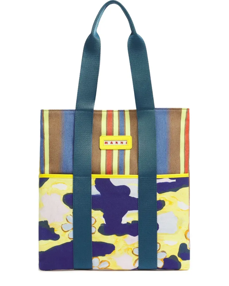 Marni striped tape-handle cotton tote bag - Braun Braun