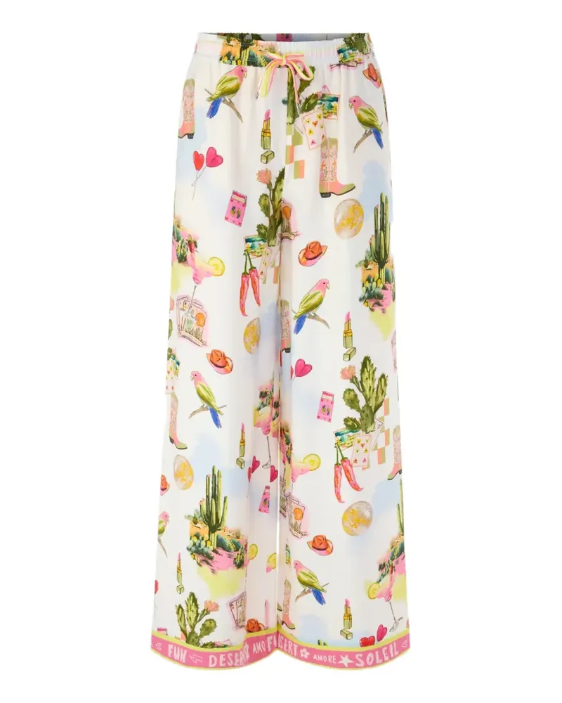 Marc Cain Willmar graphic-print palazzo pants - Weiß Weiß