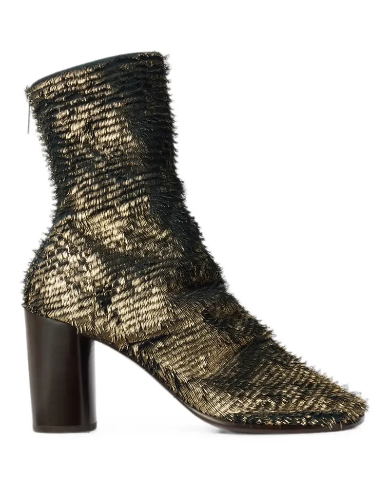 Christophe Lemaire 80mm Glove heeled ankle boots in laminated textured leather - Gold Gold