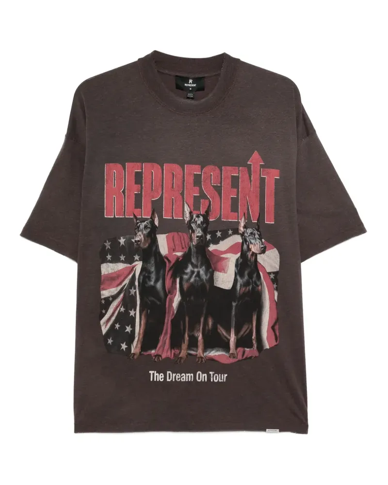 REPRESENT Dream On Tour T-Shirt mit Hunde-Print - Braun Braun