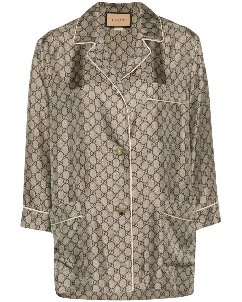 Gucci Seidenhemd mit GG Supreme-Print - Nude Nude