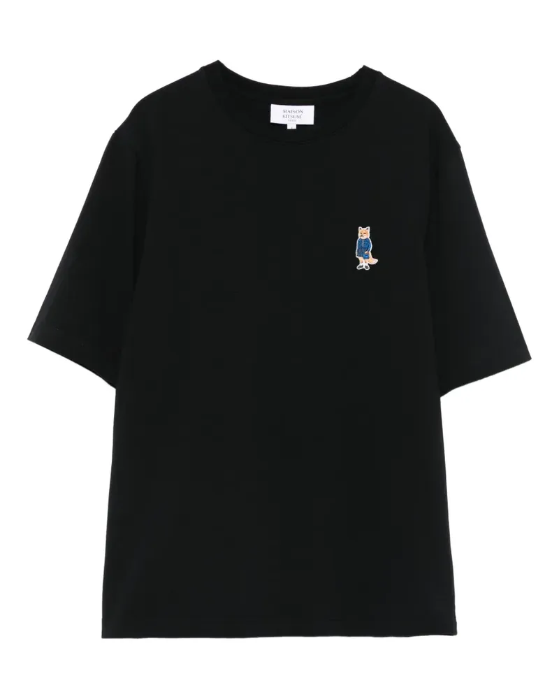 Kitsuné T-Shirt mit aufgesticktem Fuchs - Schwarz Schwarz