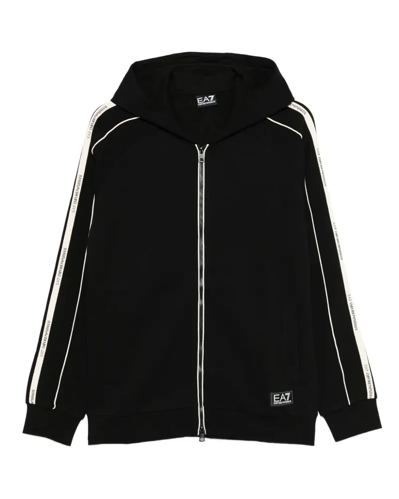 EA7 Hoodie mit Logo-Streifen - Schwarz Schwarz