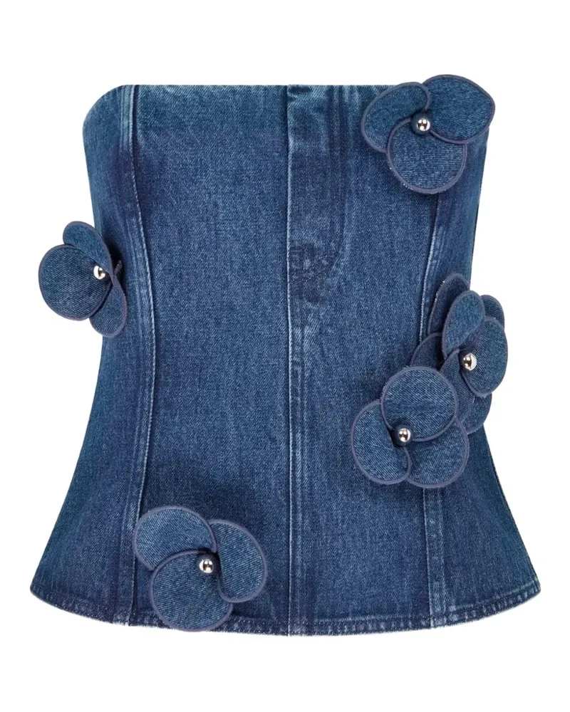 David Koma 3D Flower denim corset top - Blau Blau