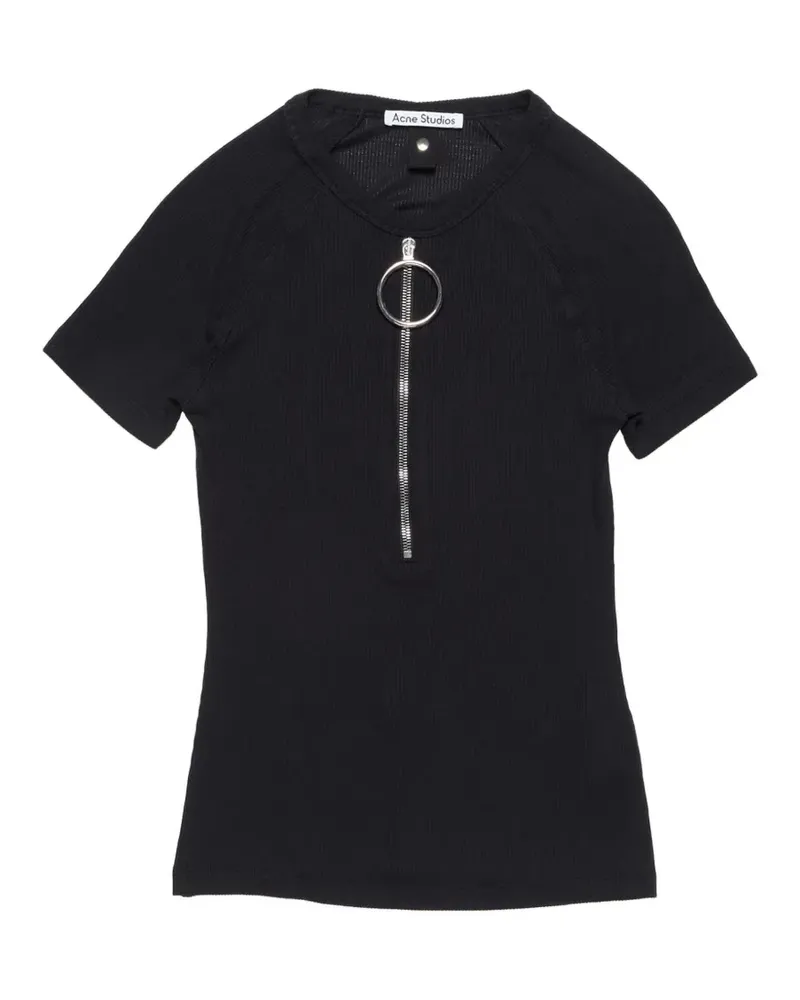 Acne Studios Geripptes T-Shirt mit Reißverschluss - Schwarz Schwarz