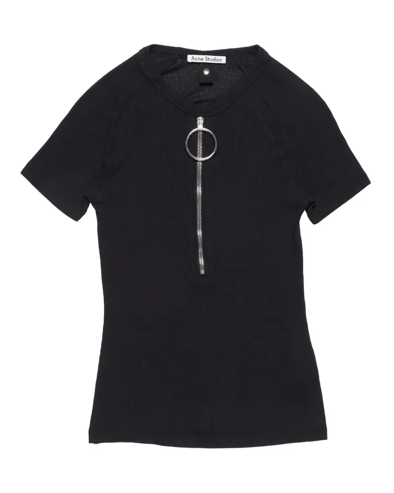 Acne Studios Geripptes T-Shirt mit Reißverschluss - Schwarz Schwarz