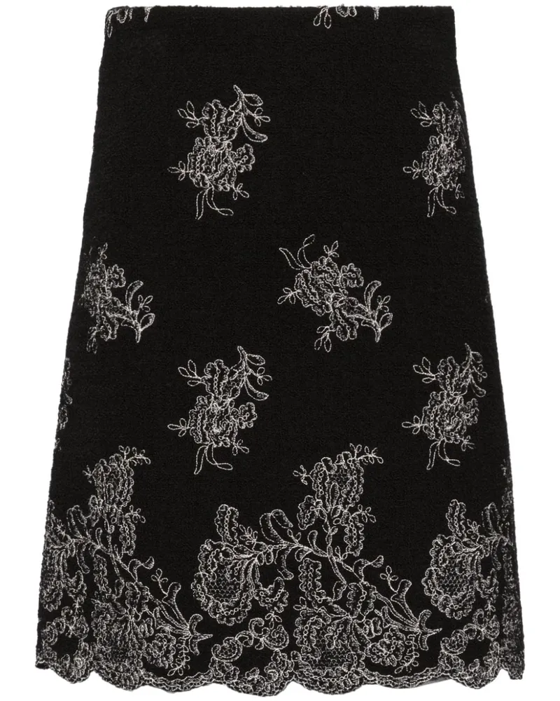 Giambattista Valli Tweed-Rock mit Blumenstickerei - Schwarz Schwarz