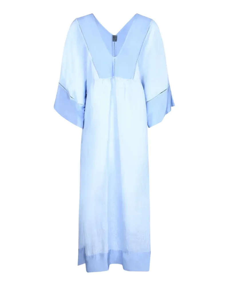120% Lino faggoting-trimmed panelled midi dress - Blau Blau