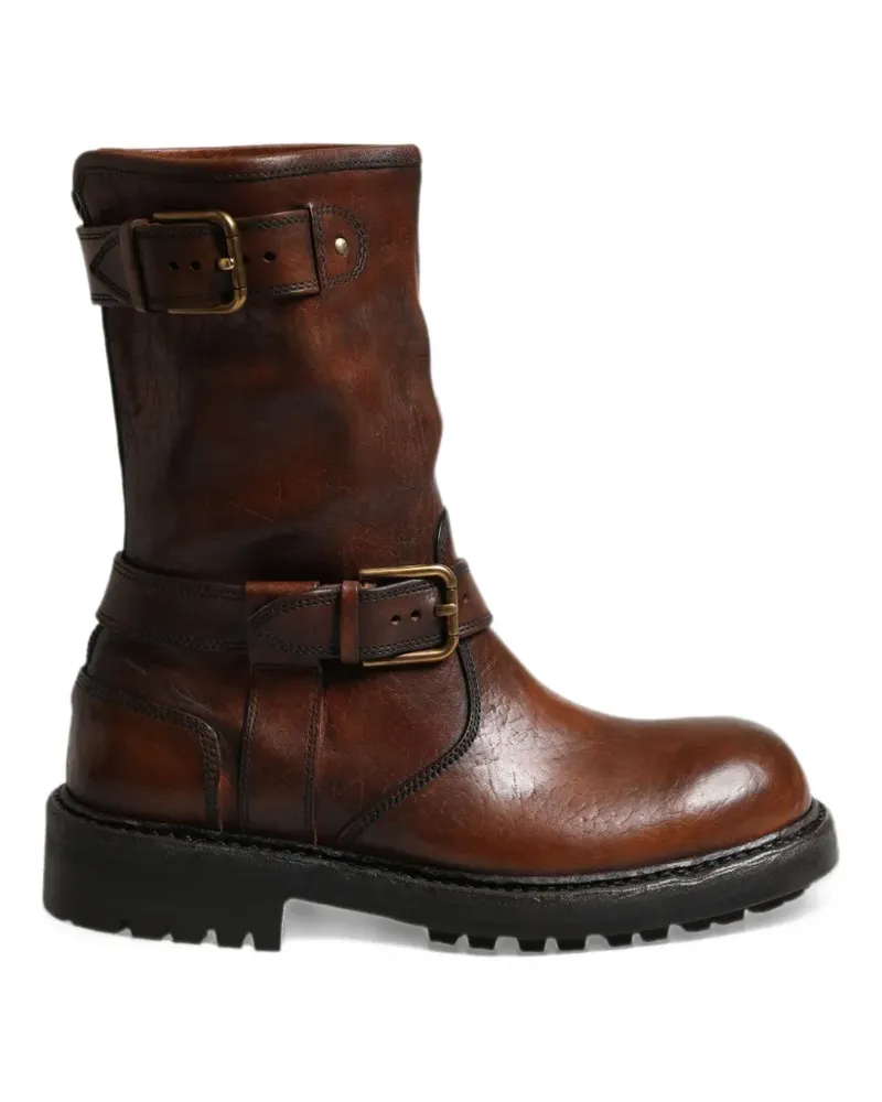 Dolce & Gabbana brown leather mid-calf biker boots - Braun Braun