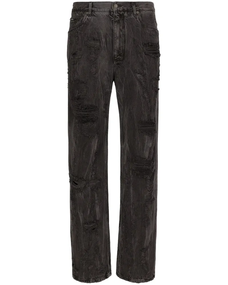 Dolce & Gabbana Gerade Jeans im Distressed-Look - Schwarz Schwarz