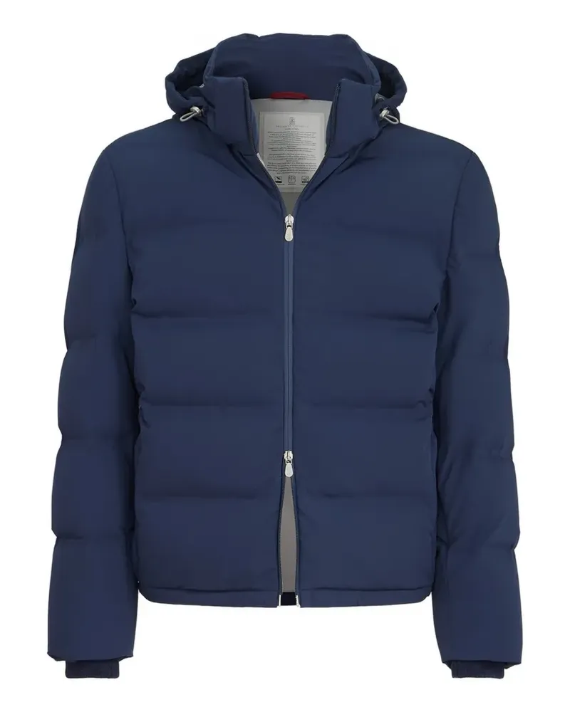 Brunello Cucinelli Daunenjacke aus Stretch-Nylon mit heißverklebten Nähten und abnehmbarer Kapuze - Blau Blau