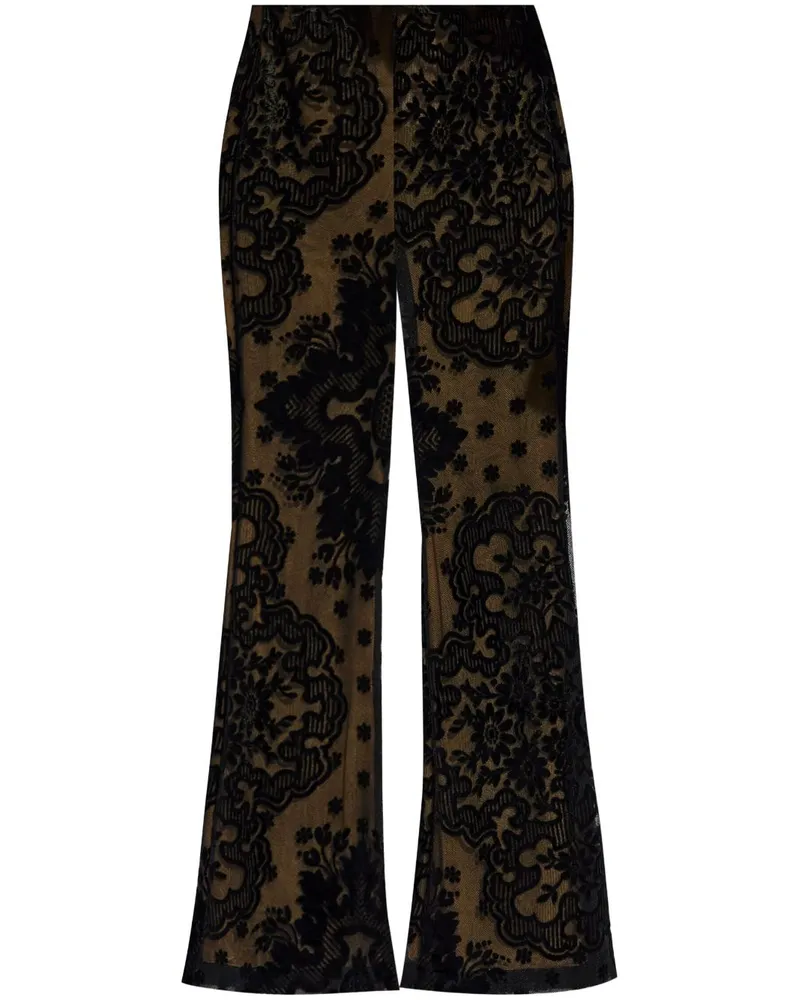 Etro Schlaghose mit floraler Stickerei - Schwarz Schwarz