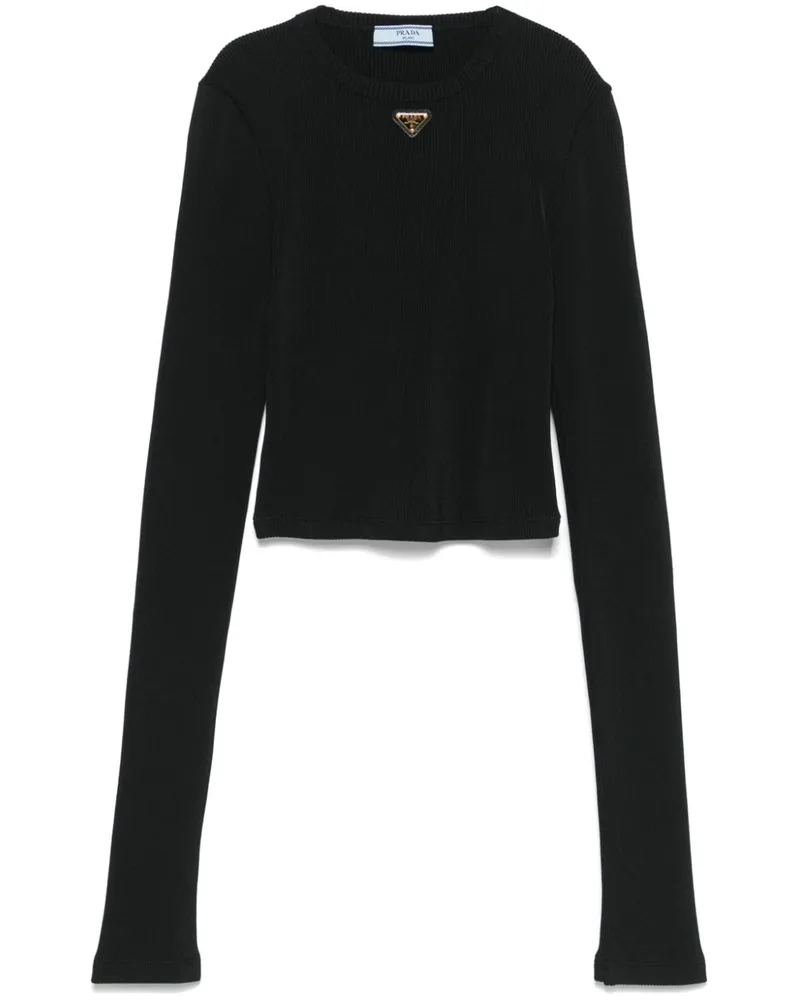 Prada T-Shirt mit emailliertem Logo - Schwarz Schwarz