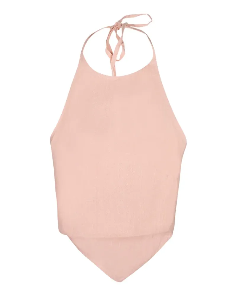 120% Lino halterneck handkerchief-hem top - Rosa Rosa
