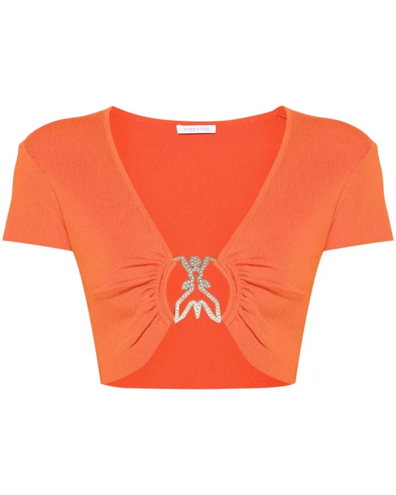 Patrizia Pepe Cropped-Top mit Logo-Schild - Orange Orange