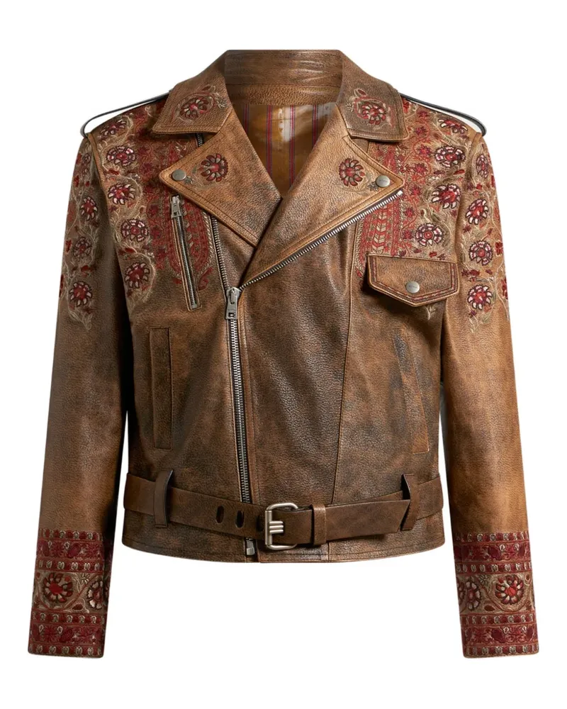 Etro Bikerjacke aus Leder - Braun Braun